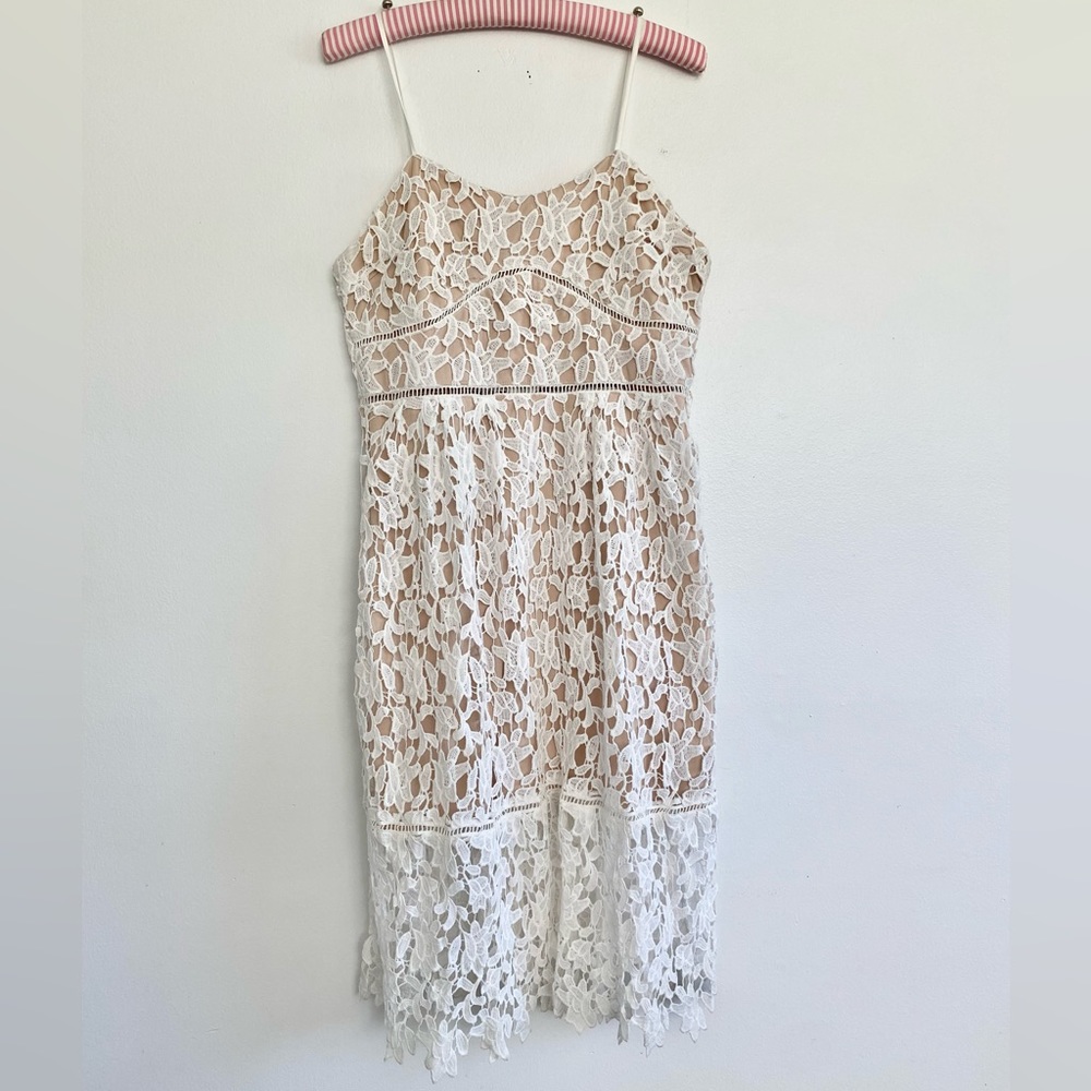 RD&KOKO nude and white lace overlay dress